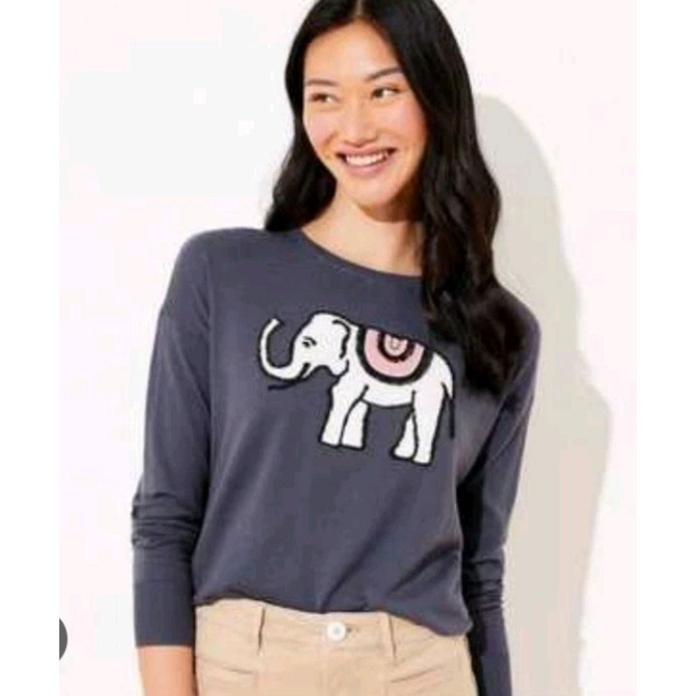 Loft Elephant Sweater Womens Size‎ Large Long Sleeve Gray Crew Neck Cotton